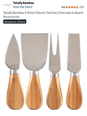 Natural Bamboo & Stainless Steel 4-Piece Cheese Tool Set